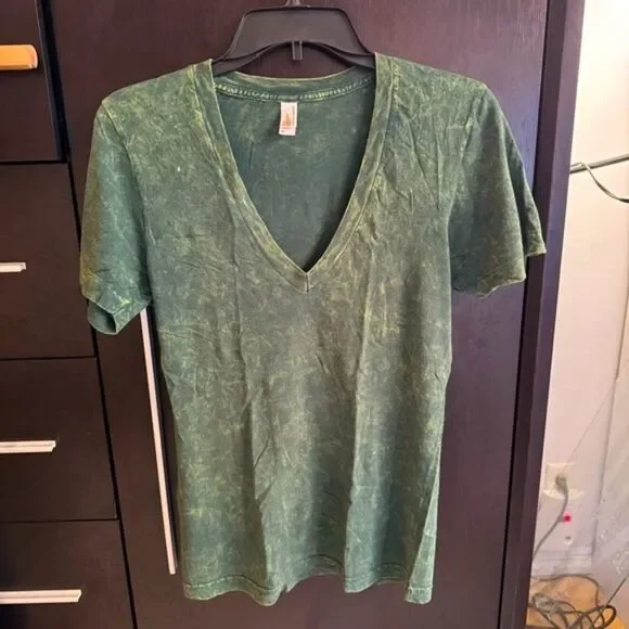 American Apparel unisex summer shirt soft deep v-neck t-shirt, acid wash green - Picture 2 of 9